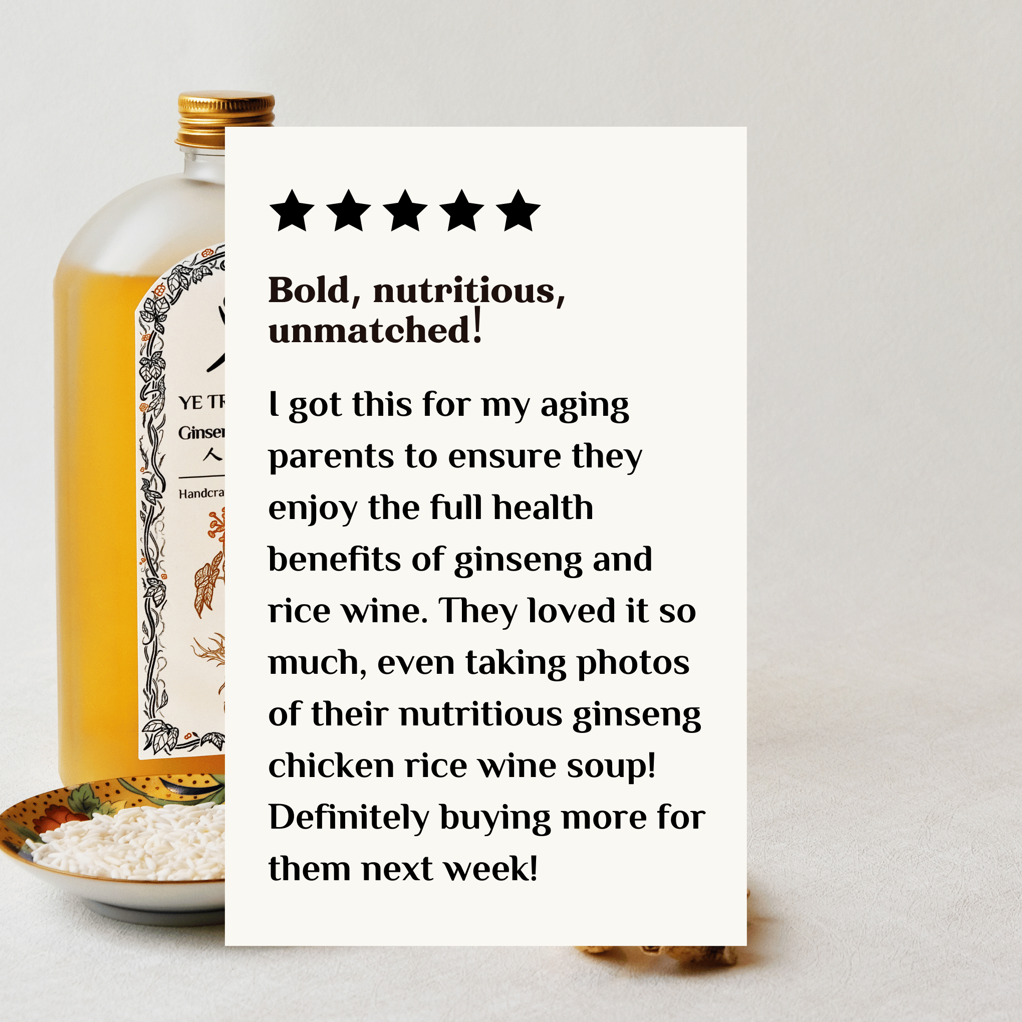 Ye Traditions Ginseng Rice Wine Testimonial