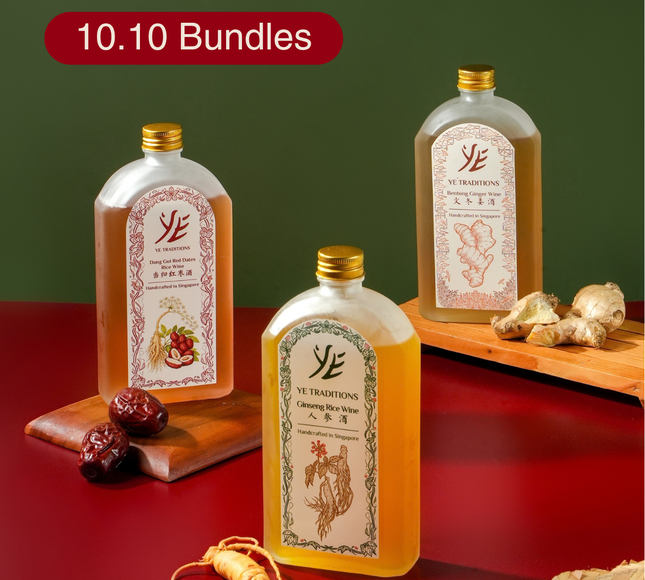 Ye Traditions Ginseng Rice Wine, Dang Gui Rice Wine, Ginger Rice Wine