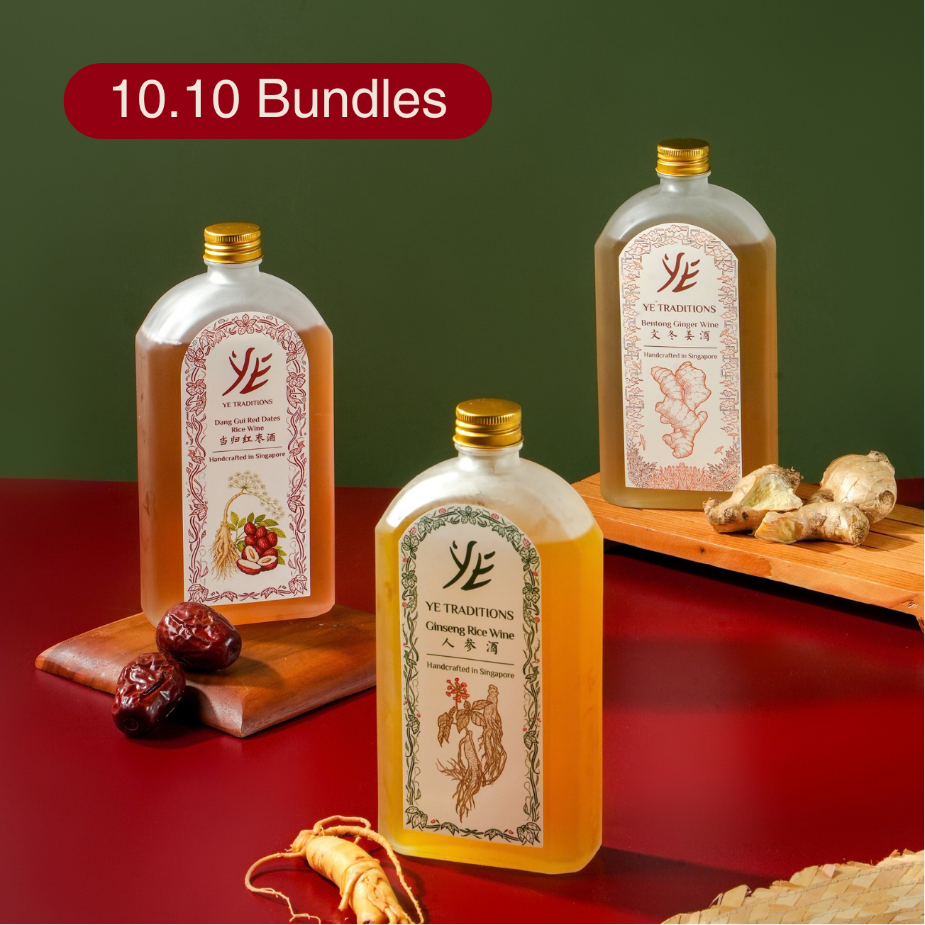 Ye Traditions Ginseng Rice Wine, Dang Gui Rice Wine, Ginger Rice Wine