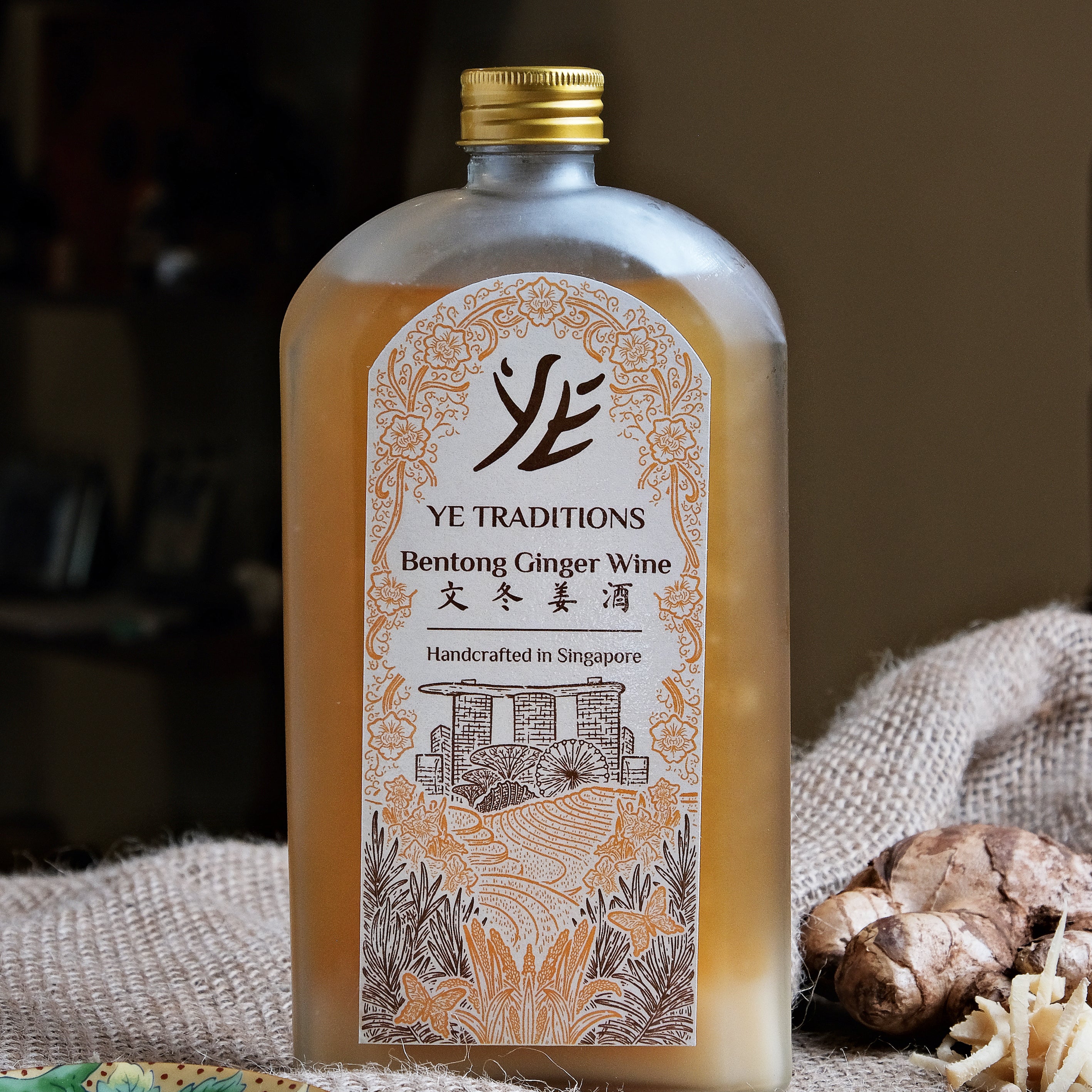 ginger rice wine with ginger in background